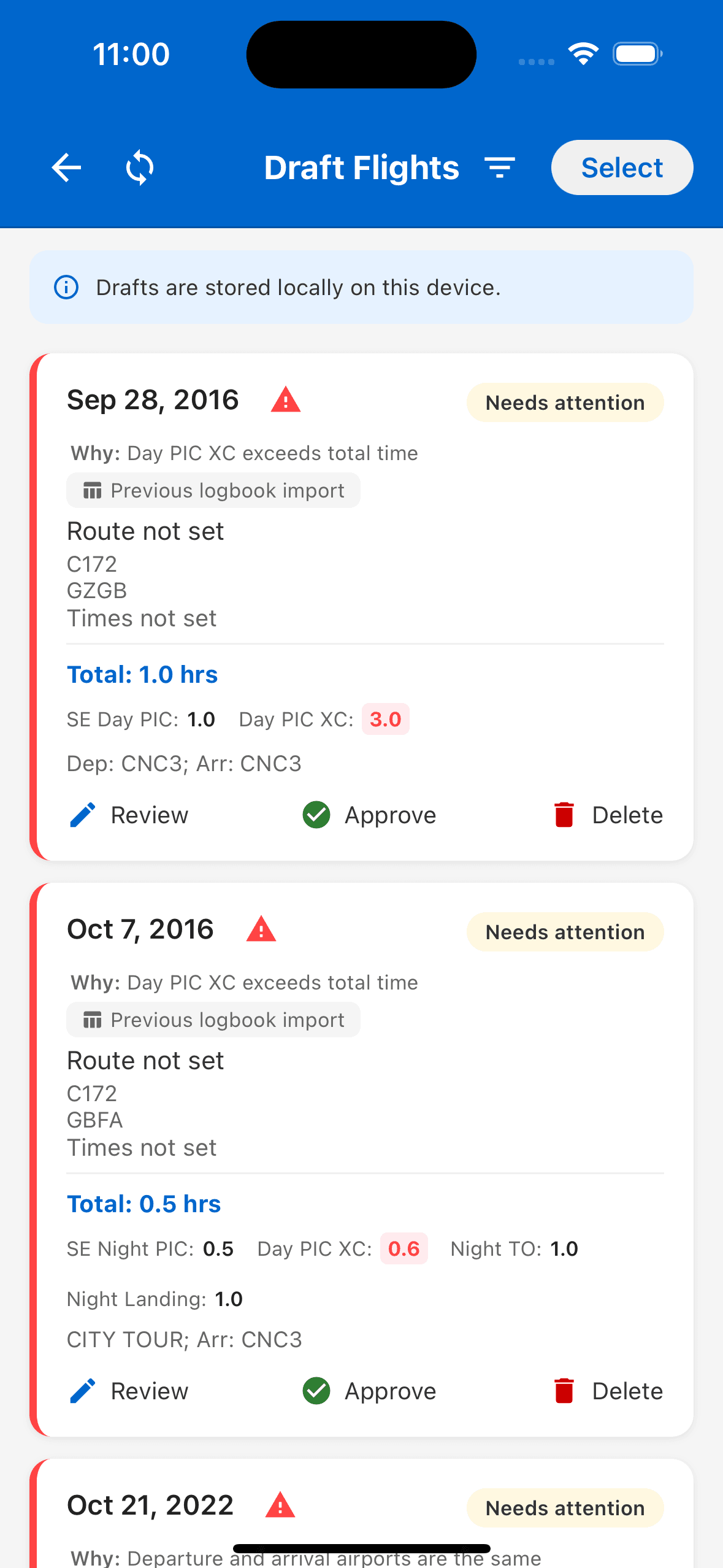 Error detection and audit screen