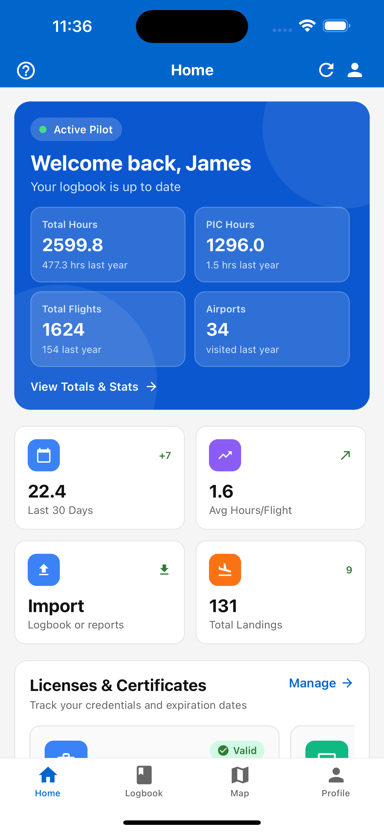 Home dashboard screen